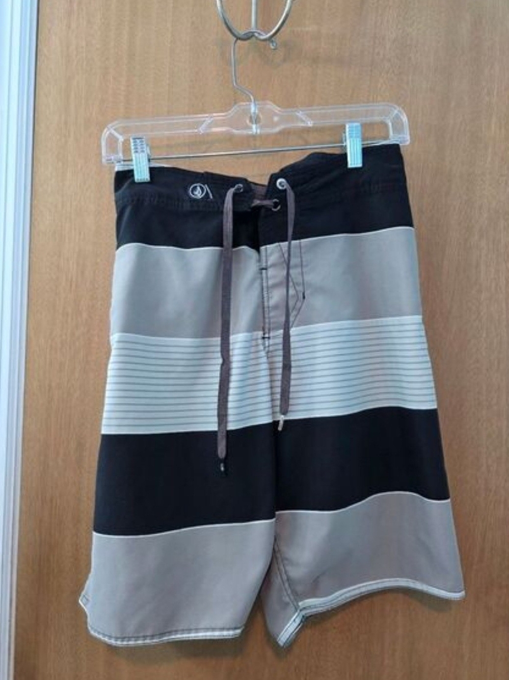 Volcom Black and Gray Striped Board Shorts